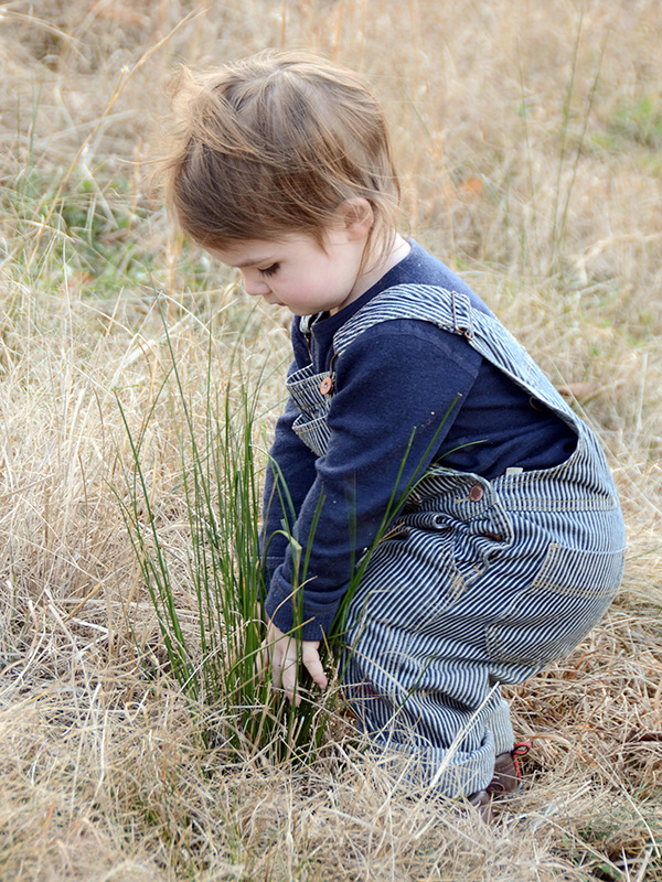 Child exploring grass