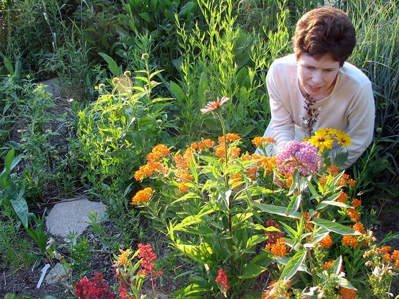 Janet in pollinator garden