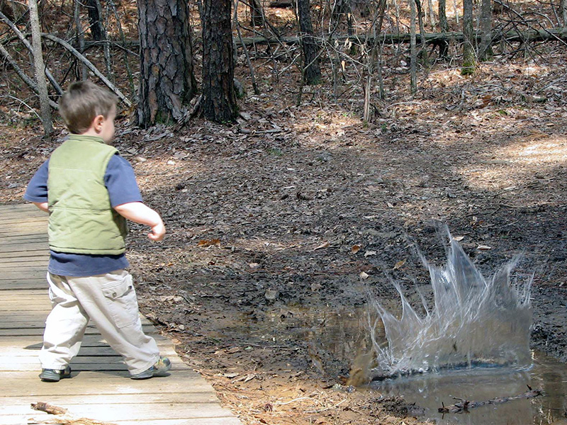 Child throwing stone in water